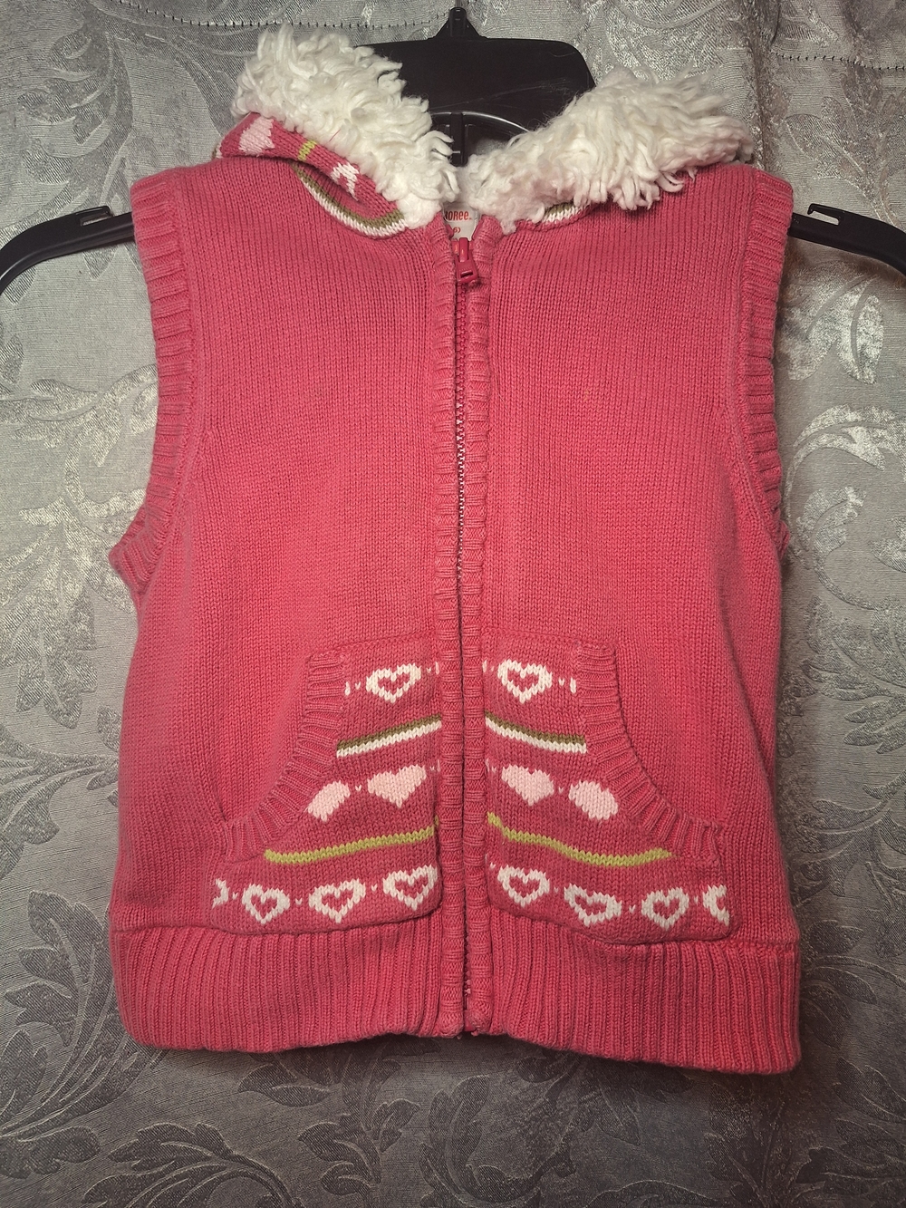 Gymboree Pink Knit Hooded Vest with Heart Accent Fleece Lined Girl's Small